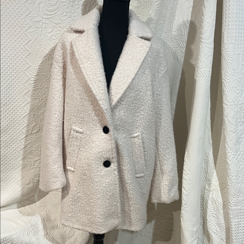 Bershka boucle coat in ecru,‎ size medium